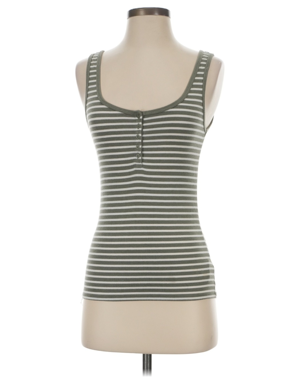 GAP Olive Green & White Striped Henley Tank